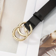 Golden Snake Pattern Double Circle Buckle Head Belt