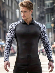 Men's Quick Dry Slim Fit Shirt Active Mid Stretch Lapel Zip Long Sleeve