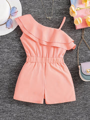Girls One Shoulder Ruffles Romper Kids Summer Jumpsuit
