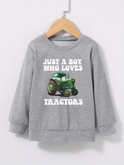 Boys Tractor Print Sweatshirt Round Neck Pullover
