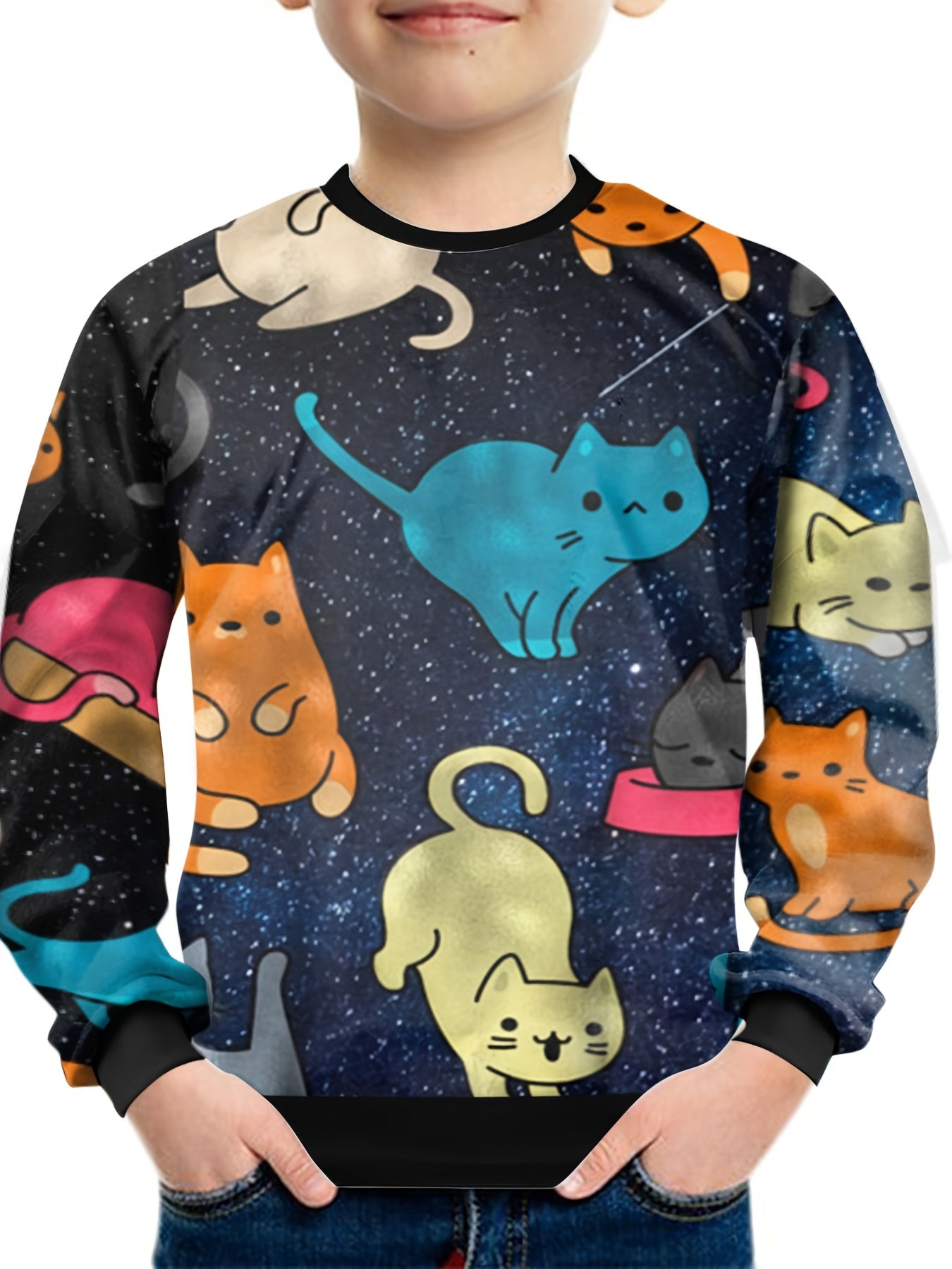Kids Cat 3D Print Sweatshirt Boys Girls Hip Hop Street Sports Casual Tops
