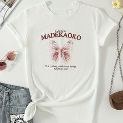 Women's Butterfly Printed Loose Fitting T-shirt Round Neck Casual Sports Top