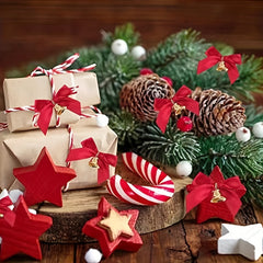 6pcs DIY Christmas Ribbon Bow Knot Bells for Gift Decoration