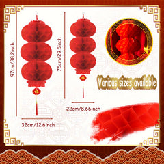 3 Red Paper Lanterns Connected Decorations