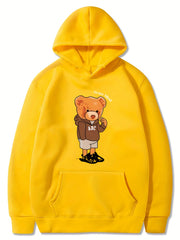 Skateboard Bear & OPTIMISTIC Letter Boys Hooded Sweatshirt