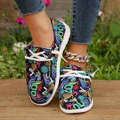 Women's Graffiti Print Flat Shoes Lace Up Casual Canvas Shoes