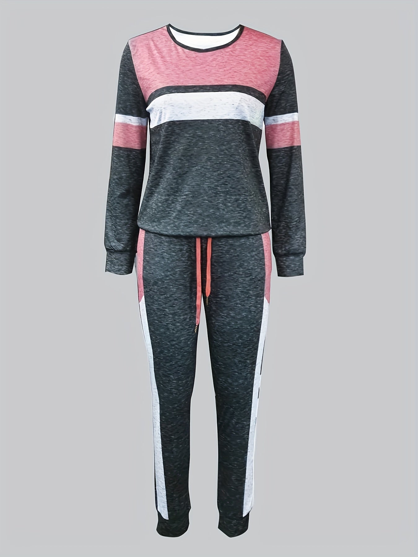 Casual Two piece Set Crew Neck Long Sleeve Tops & Drawstring Jogger Pants