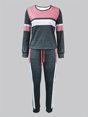 Casual Two piece Set Crew Neck Long Sleeve Tops & Drawstring Jogger Pants