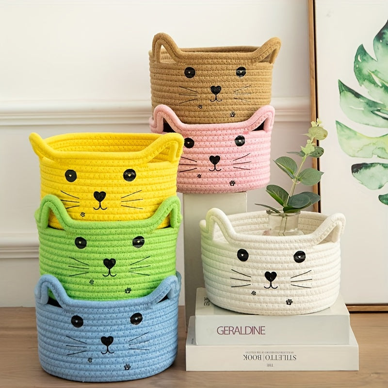 Cat Ear Cotton Storage Basket - Desktop Organization & Snack Storage