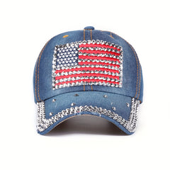 American Flag Baseball Cap Rhinestone Decor Dad Hat