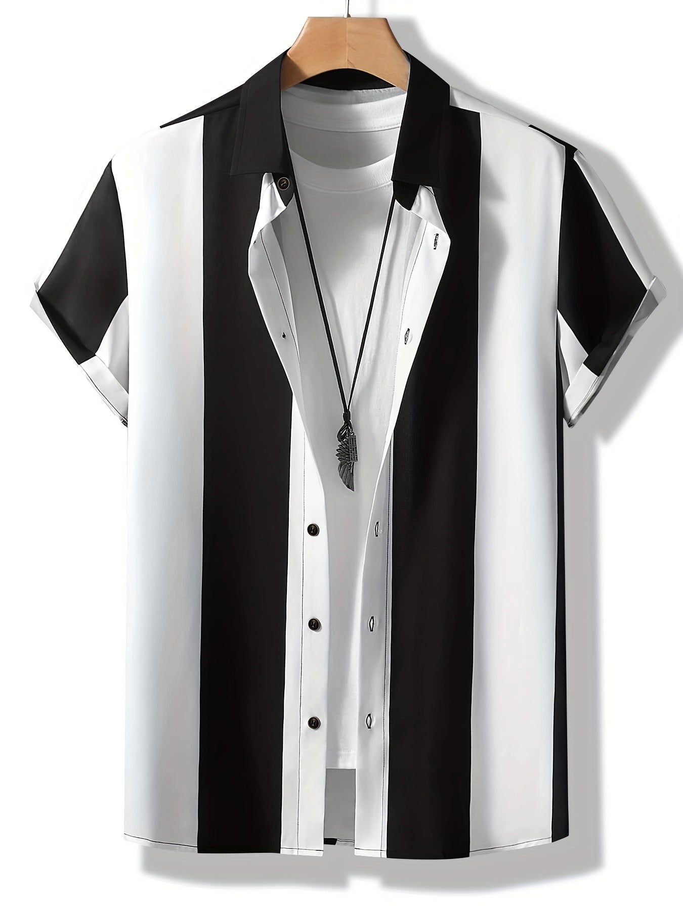 Men's Striped Colorblock Short Sleeve Shirt