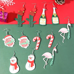 12PCS Christmas Earrings Set Snowman, Santa Claus, Beer, Cactus, Umbrella