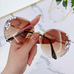 Rhinestone Square Sunglasses Vintage Ladies Stylish Oversized Sun Glasses
