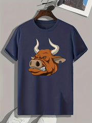 Ox Pattern Print Men's Comfy Sports T-shirt Graphic Tee