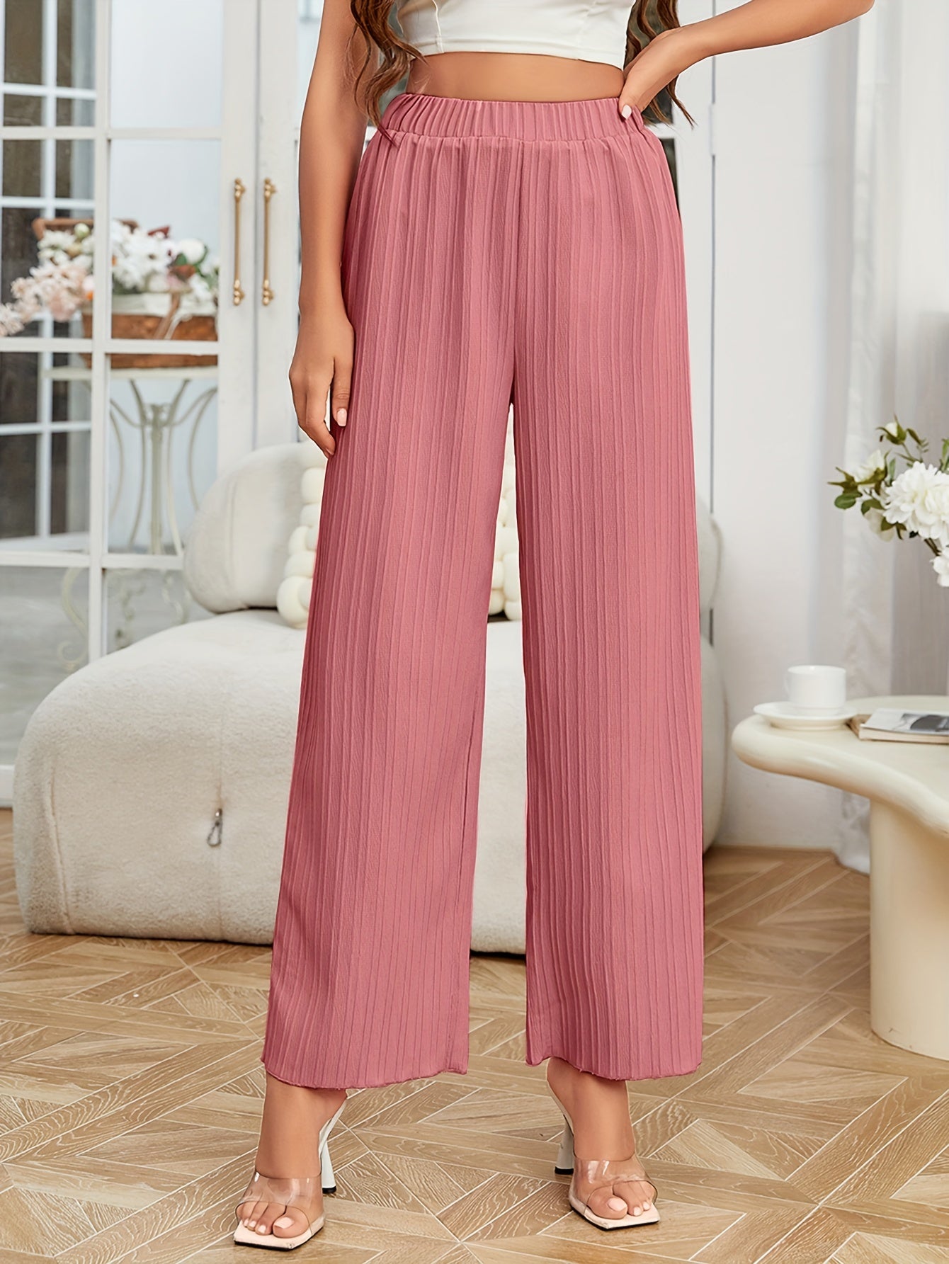 Wide Leg Casual Pants for Women Elastic Waist