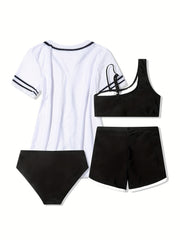 4pcs California Print Swimwear Set for Girls
