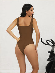 Ribbed Sleeveless Square Neck Tank Tops Bodysuits Solid Yoga Jumpsuit
