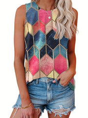 Colorful Argyle Print Tank Top Sleeveless Summer Top