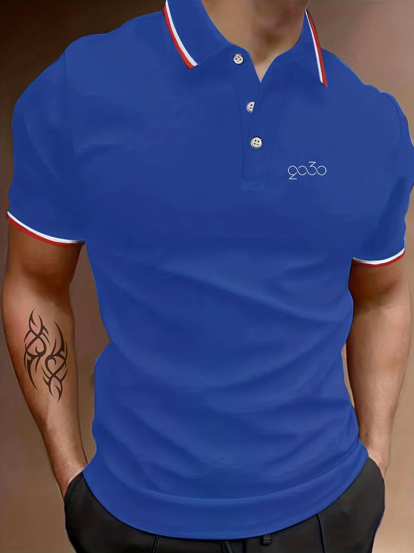 Men's Graphic Polo Shirt Casual Stretch Breathable Lapel Button Up Short Sleeve
