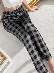 Plaid Print Drawstring Pants Women's Casual Loungewear