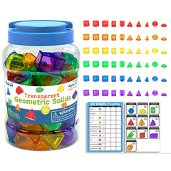 60pcs Translucent Geometric Solids 3D Shapes Tabletop Figures for Teaching