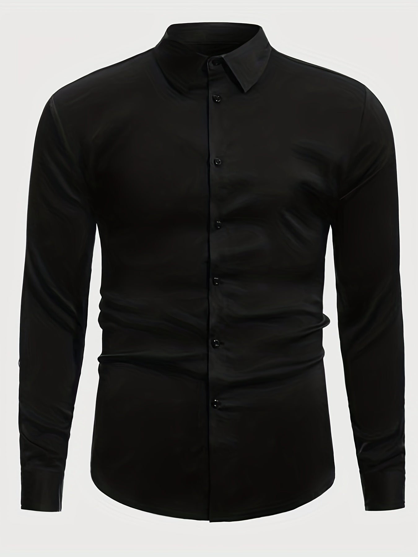 Solid Men's Long Sleeve Lapel Shirt Spring Fall Casual Button Up