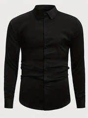 Solid Men's Long Sleeve Lapel Shirt Spring Fall Casual Button Up