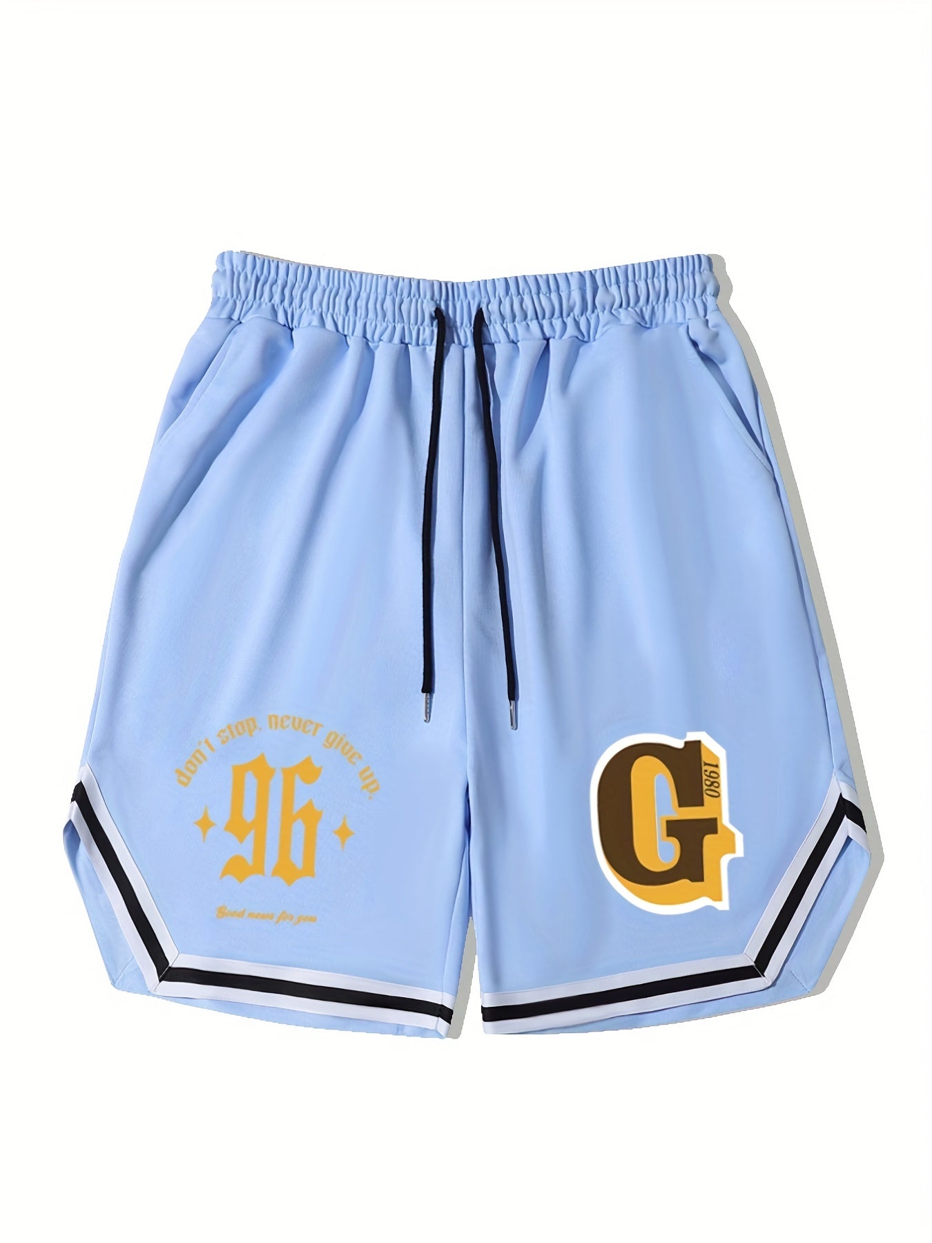 Men's Letter Print Basketball Shorts - Casual Breathable Drawstring Shorts