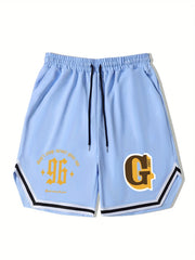 Men's Letter Print Basketball Shorts - Casual Breathable Drawstring Shorts