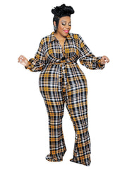 Plaid Pattern Knot Front Jumpsuit Women's Plus Size