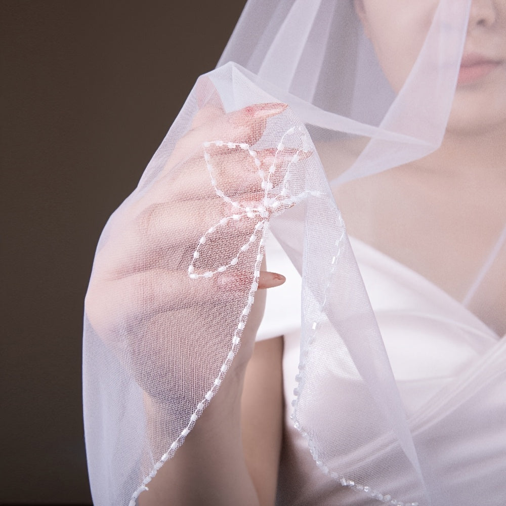 Chic Beaded Crystal Lace Wedding Veil