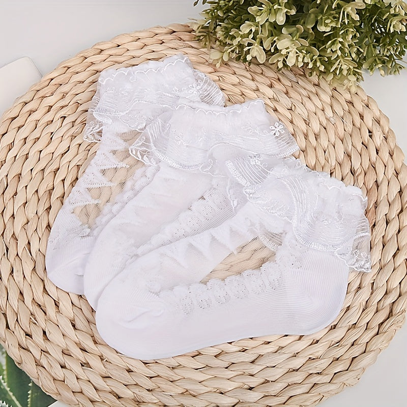 3 Pairs Lace Knee High Socks for Baby Girls