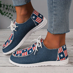 Women's Star & Striped Denim Shoes Lace-Up Lightweight Outdoor Walking Shoes
