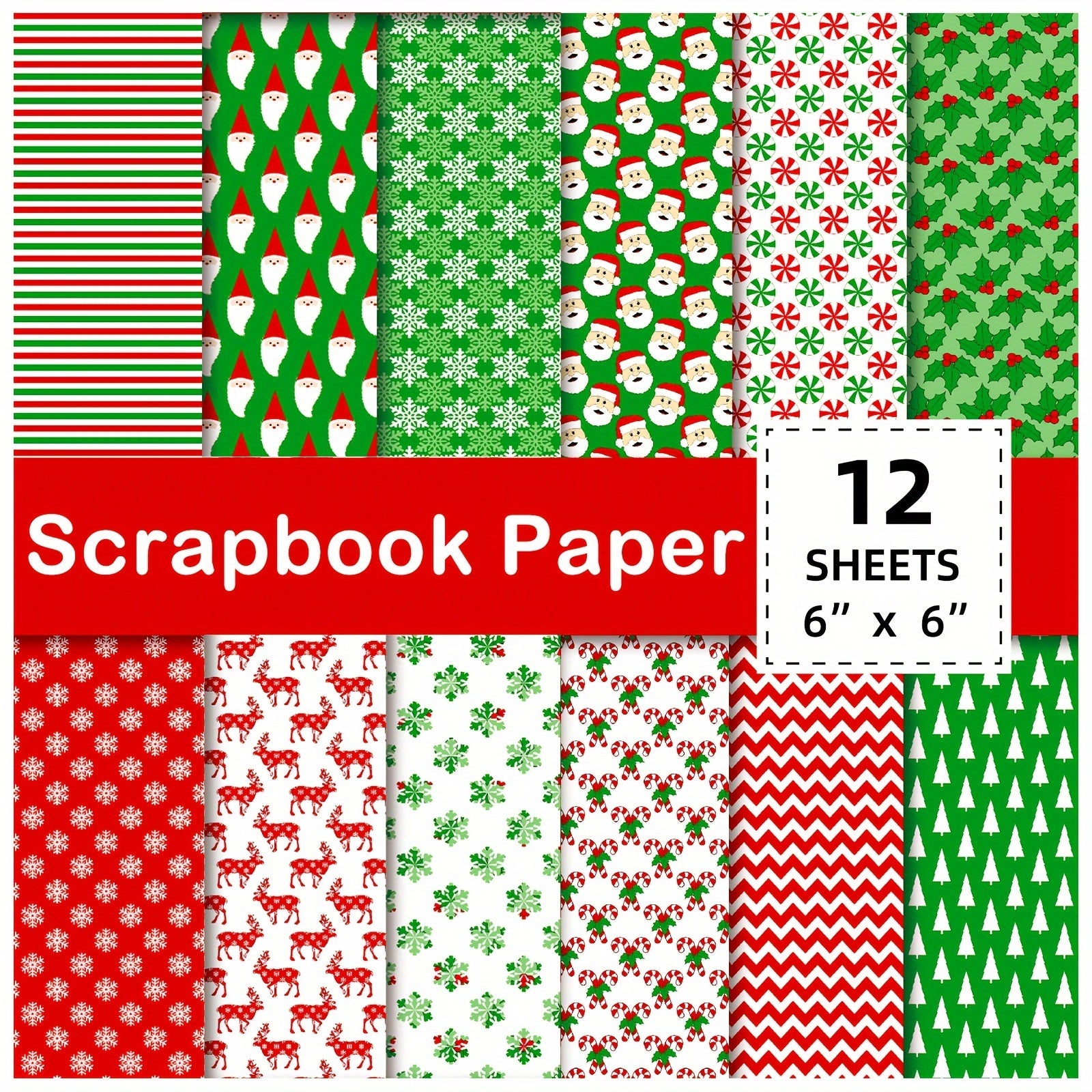 12pcs Christmas Scrapbook Paper 15x24cm Non-Adhesive Single Sided Paper