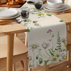Long Eucalyptus Leaf Green Plants Chrysanthemum Linen Table Runner