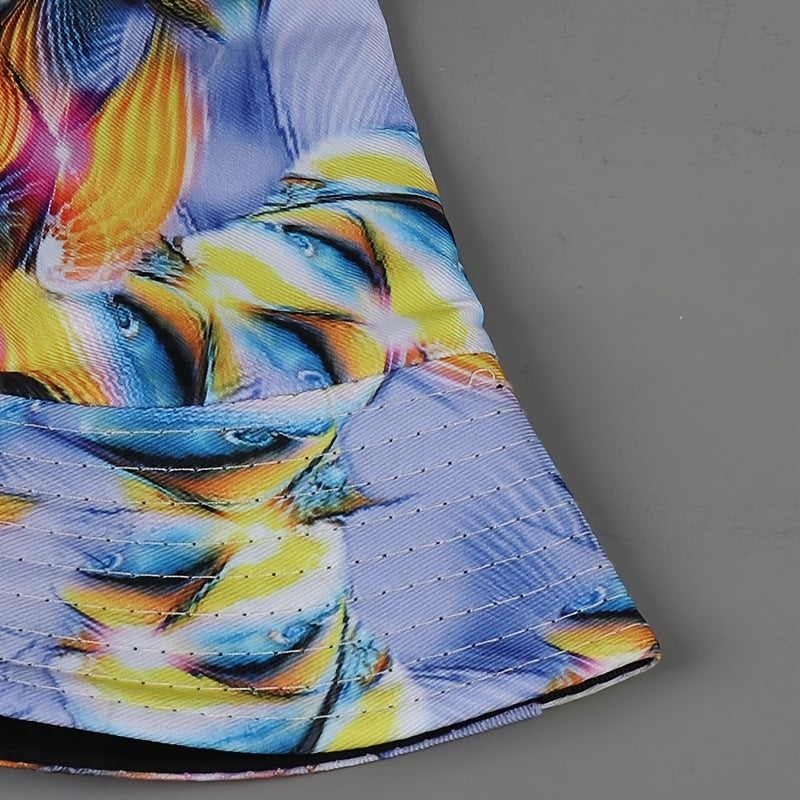 Reversible Fisherman Cap Water Pattern Print Bucket Hat Vintage Lightweight Seas