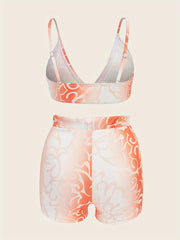 Floral Pajama Set V Neck Cami Top & Drawstring Shorts Women's Sleepwear