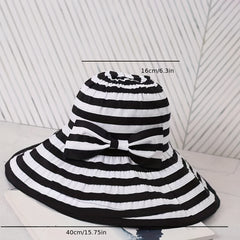 Sun Hat Bow Decor French Style Wide Brim UV Protection Bucket Hats