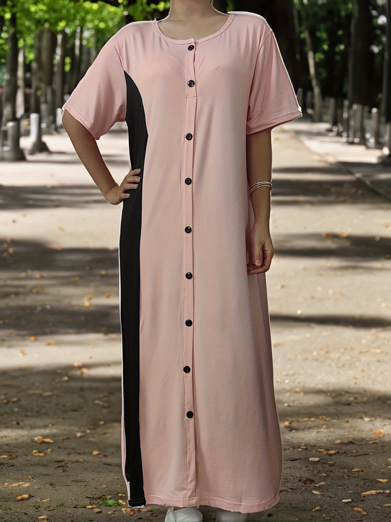 Colorblock Abaya Dress Short Sleeve Maxi Dress