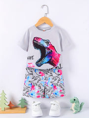 Boys Dinosaur Print Casual Outfit T shirt & Shorts Kids Summer Clothes