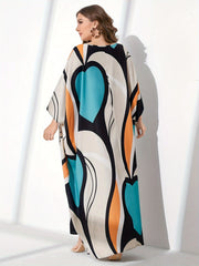 Contrast Colorblock Batwing Sleeve V Neck Maxi Dress