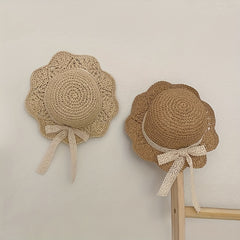 Kids Straw Sun Hat with Lace Butterfly Knot