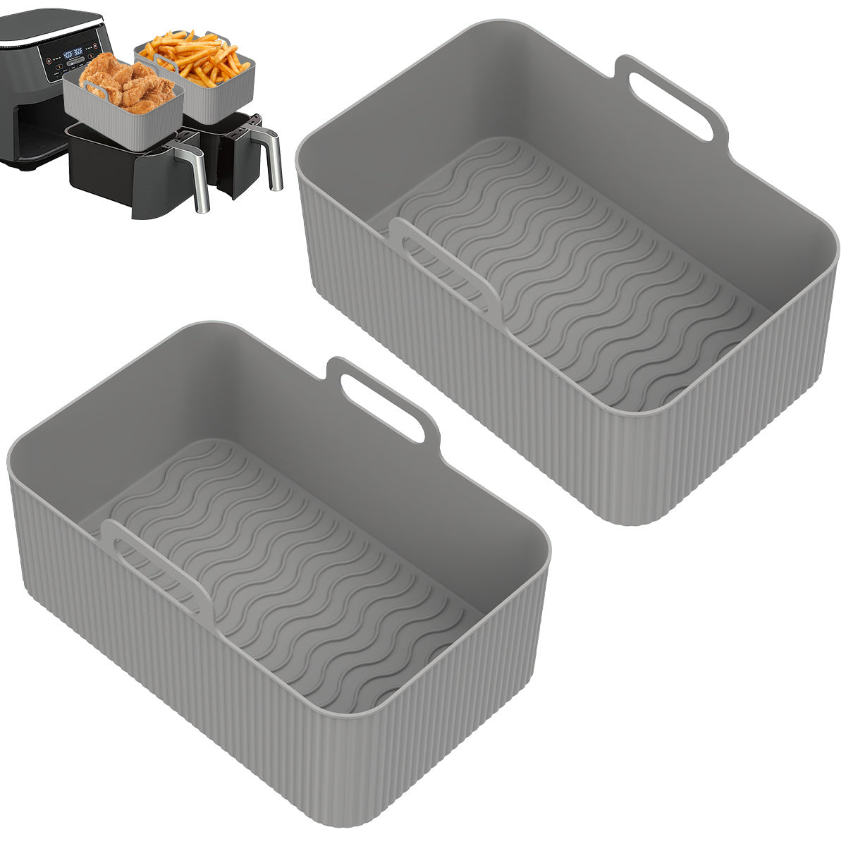 2pcs Silicone Air Fryer Pot w/ Handle Heat Resistant Basket Liner