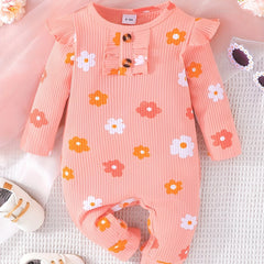 Baby Girls Floral Fruit Heart Print Ruffle Trim Romper Jumpsuit
