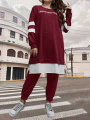 Colorblock Slogan Plus Print 2 Piece Set