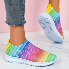 Women's Rhinestone Sock Sneakers Low Top Slip On Shoes