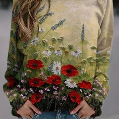 Floral Print Crew Neck Sweatshirt Long Sleeve Casual Top