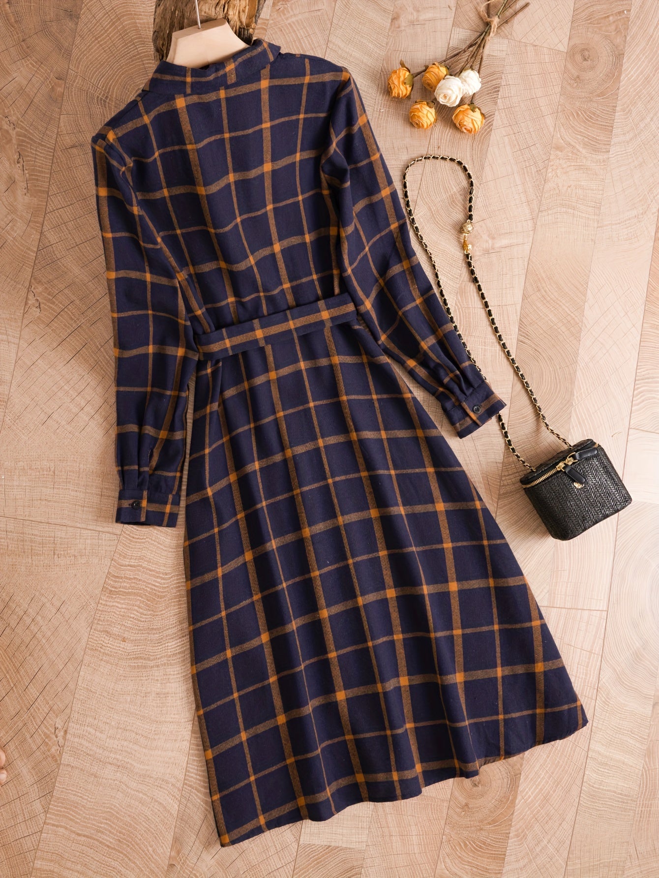 Plaid Print Button Up Long Sleeve Shirt Dress