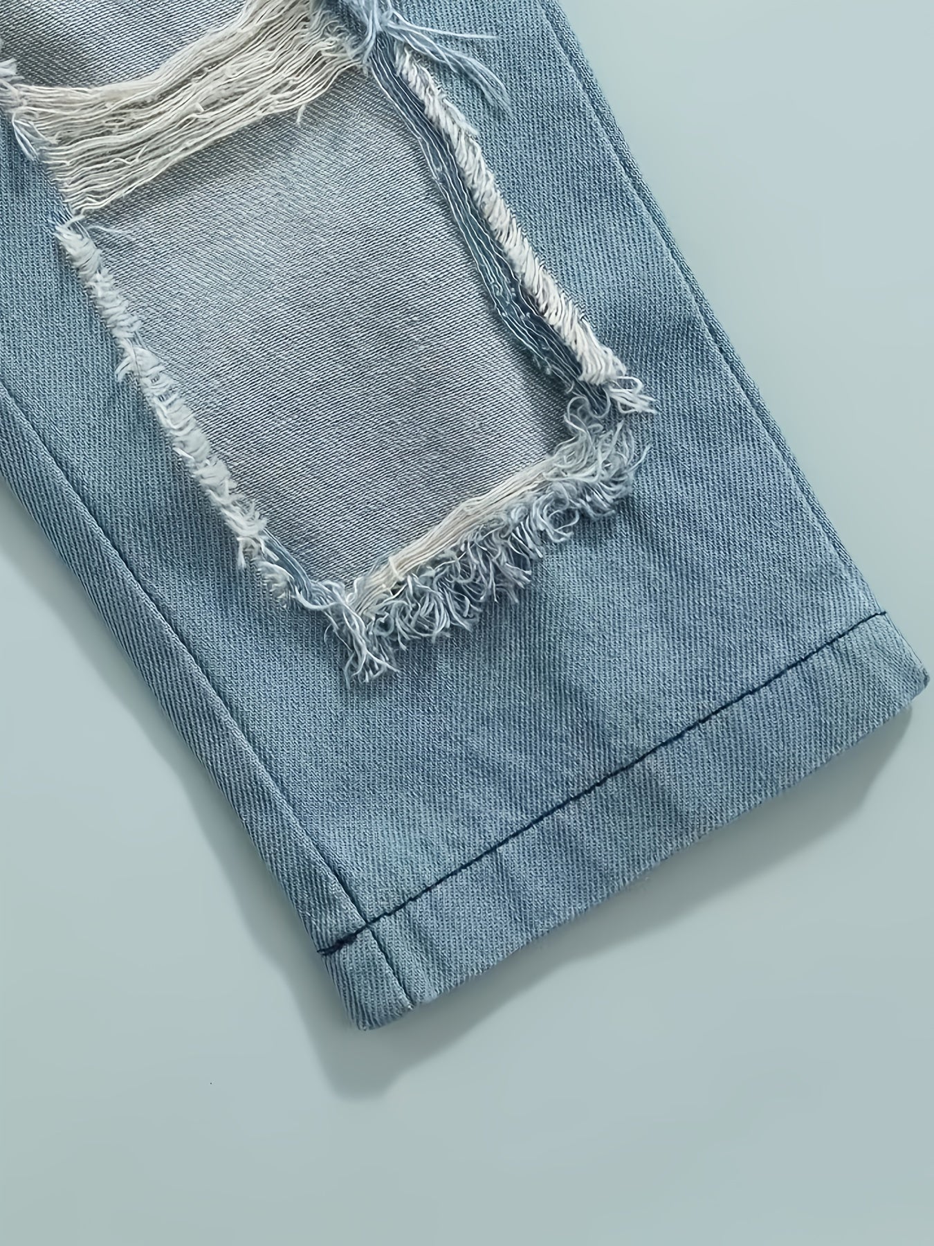 Girls Cropped Top & Ripped Denim Pants Set for Autumn/Spring