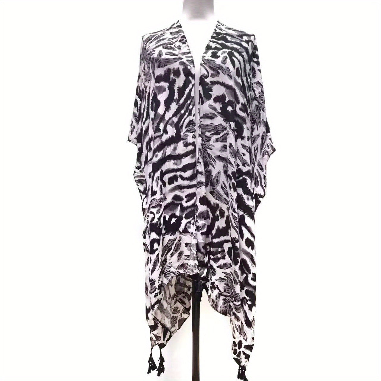 Boho Leopard Printed Shawl Fringed Cardigan Wrap for Women